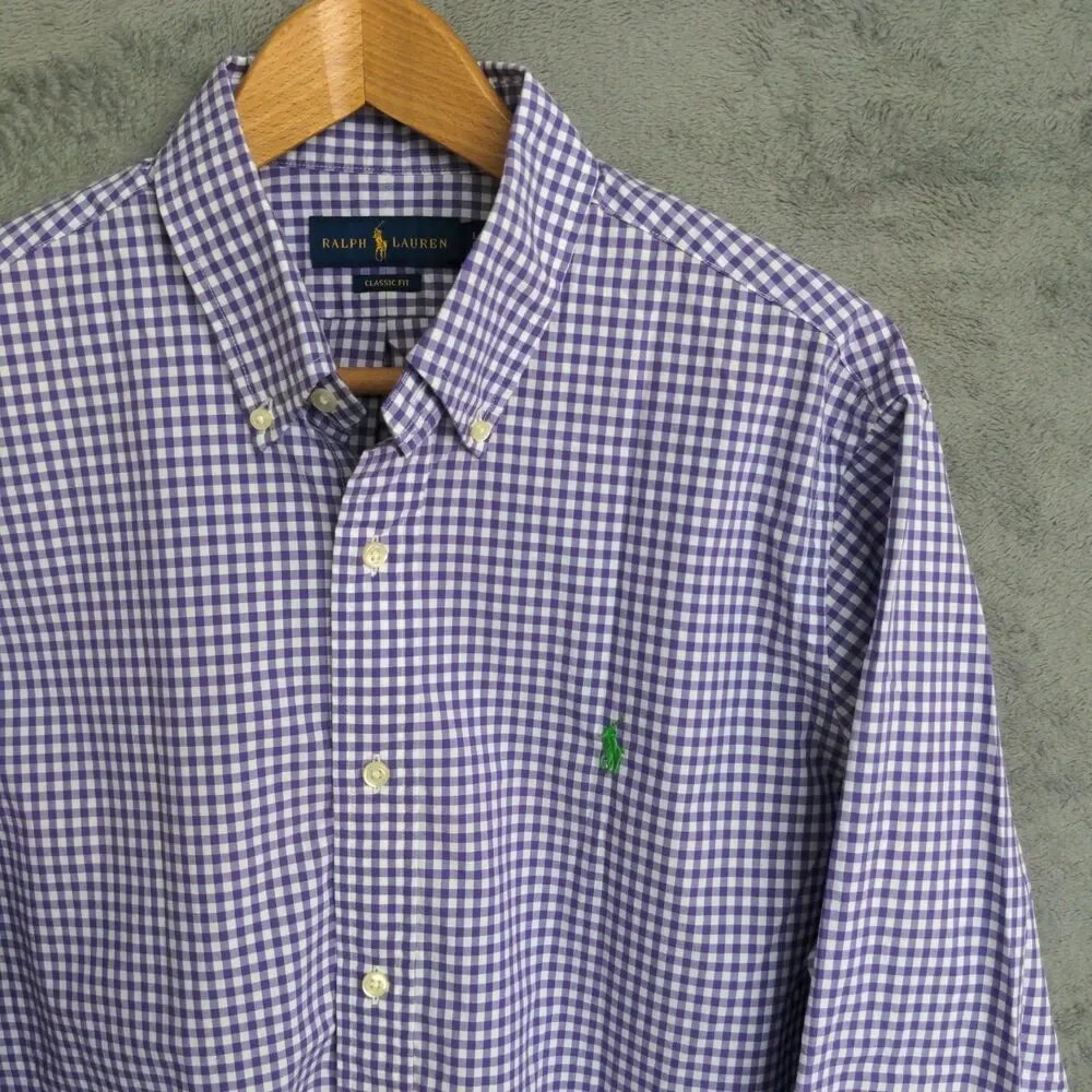 Polo Ralph Lauren Classic Fit Button Down Shirt Mens Large Purple Check Gingham
